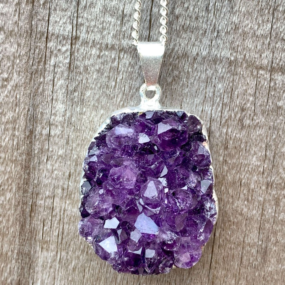 Triangle Pendant with Amethyst Stone Droplet - Platear